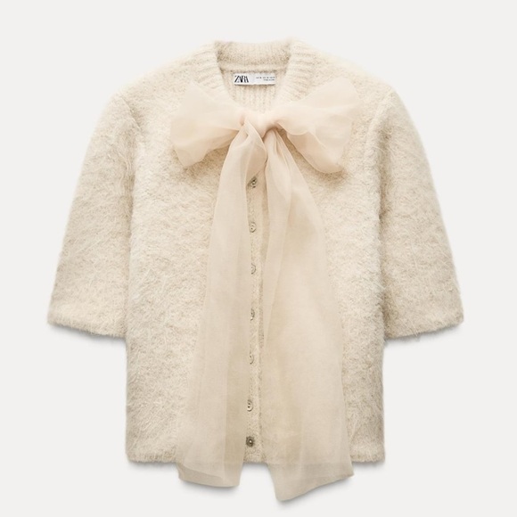 Zara Sweaters - New ZARA Organza Bow Front Knit Sweater